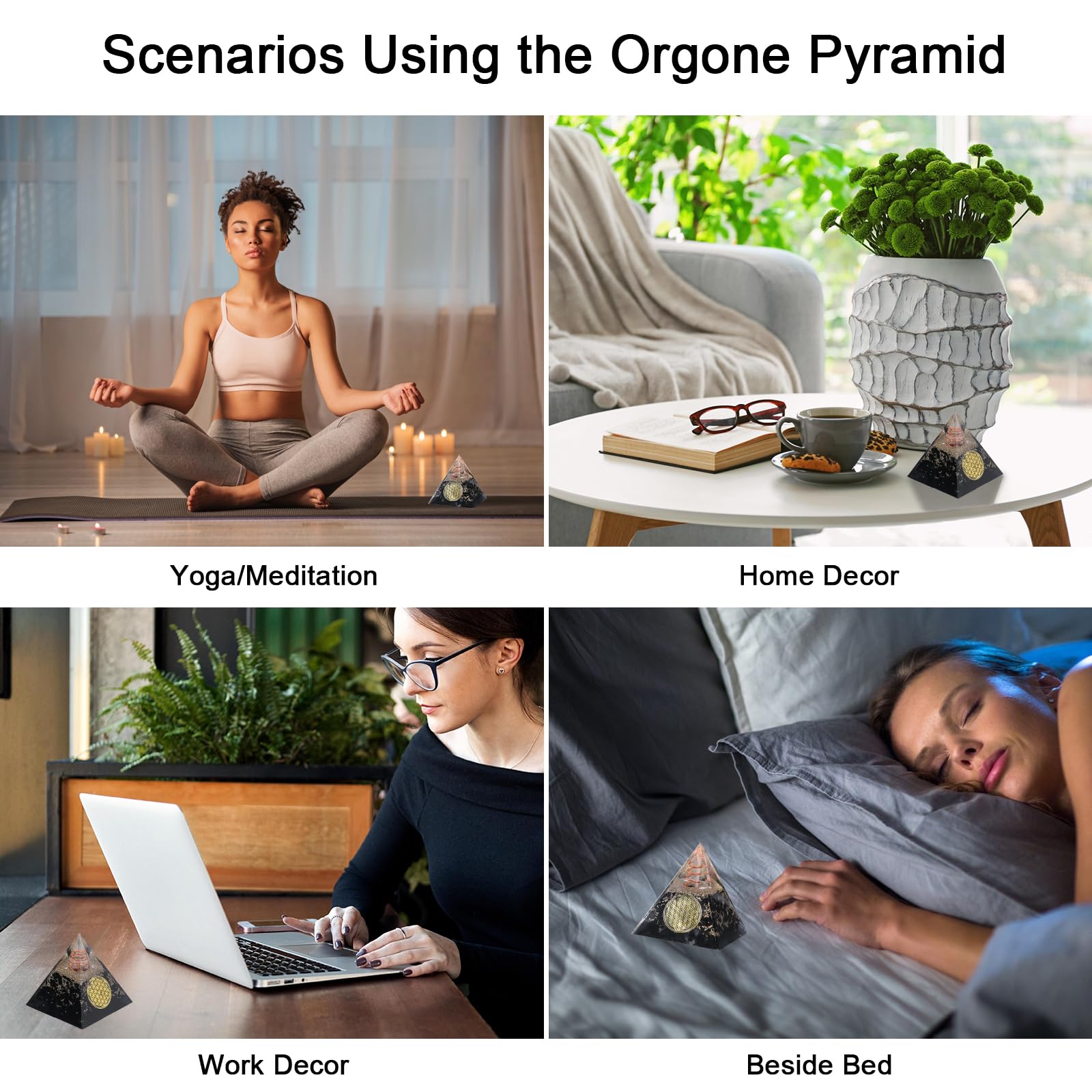 DRTMLY Orgone Pyramid Obsidian desk setup on a modern workspace