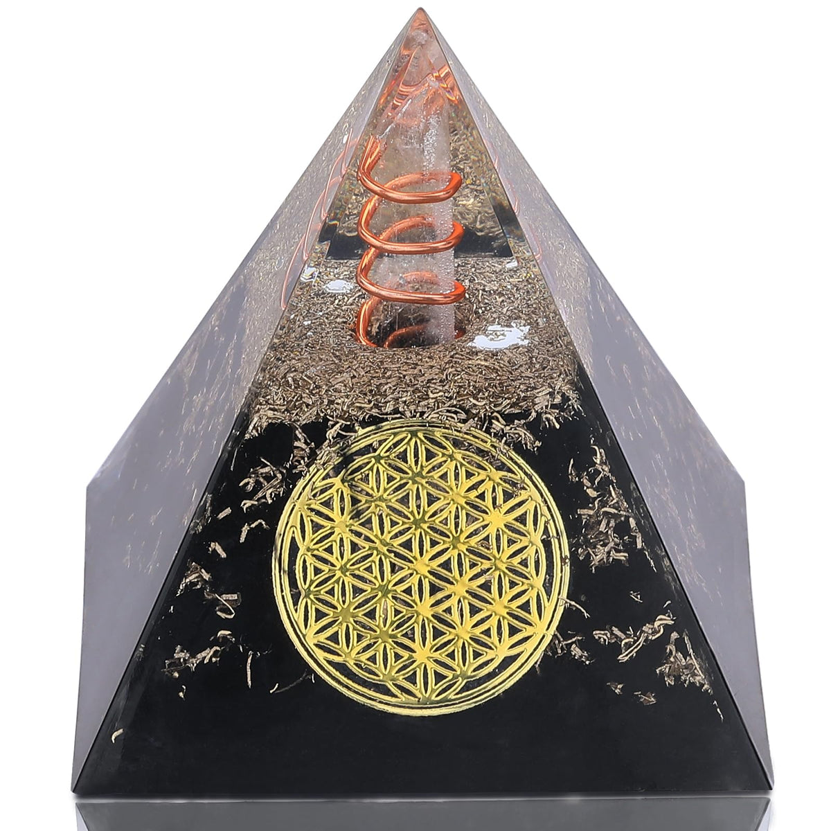 DRTMLY Orgone Pyramid Obsidian front view enhances desk energy and focus