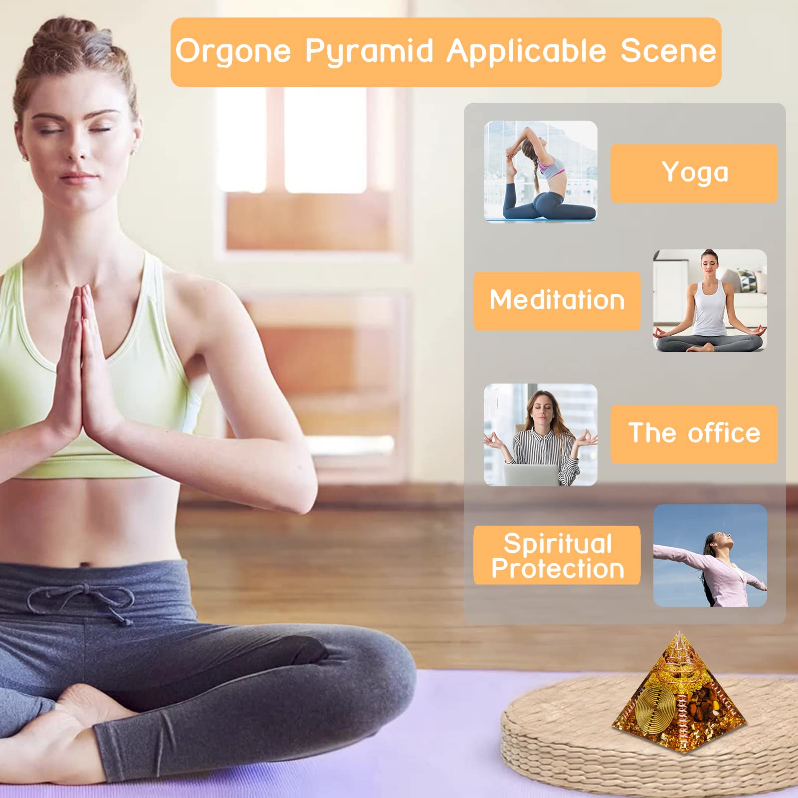 DRTMLY Orgone pyramid transparent quartz accent highlights crystal details