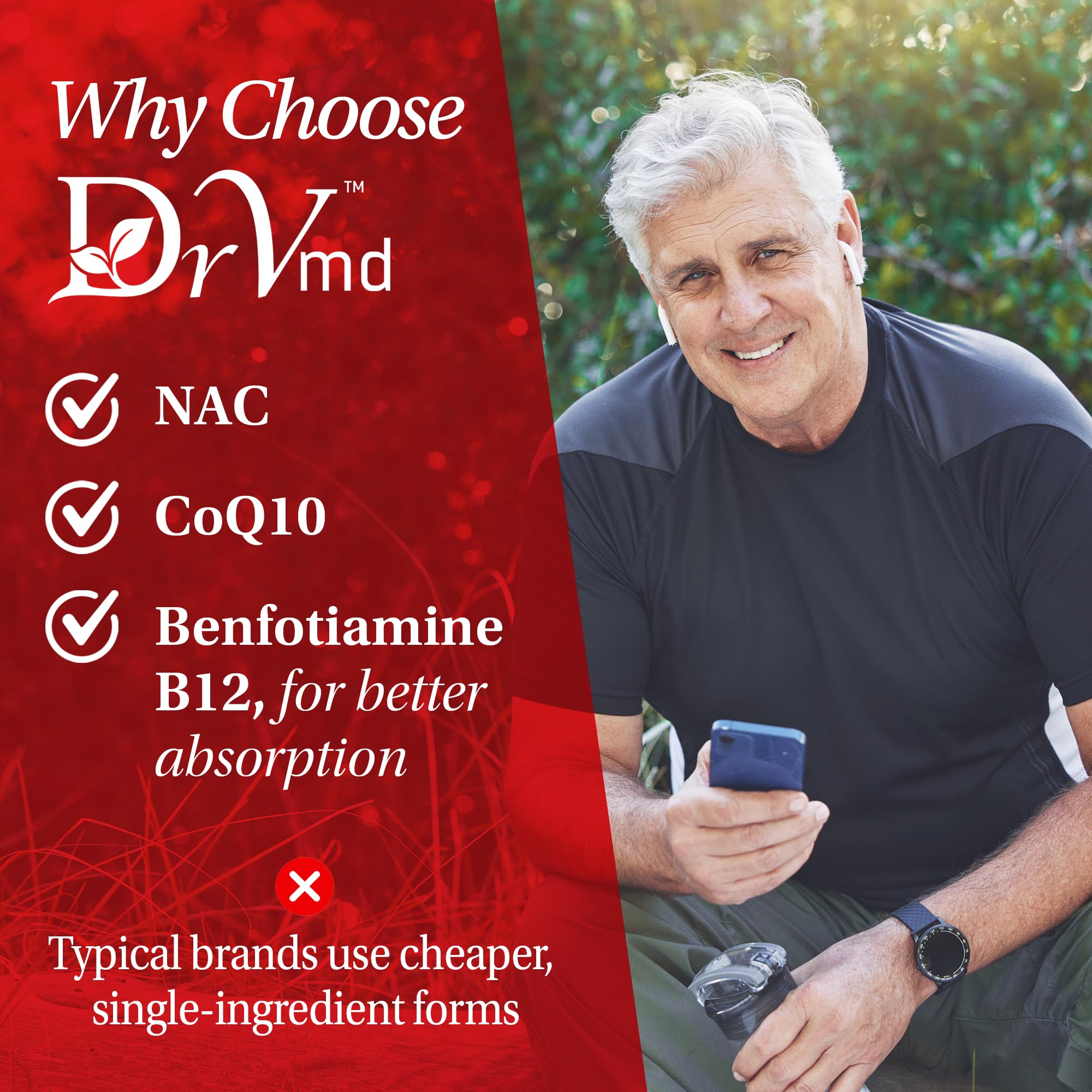 DrVmd Vascular Control label-detail calls out CoQ10 and NAC ingredients.