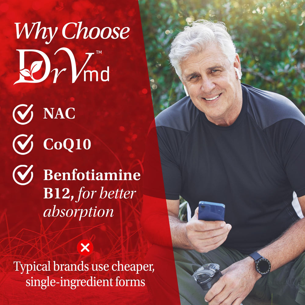 DrVmd Vascular Control label-detail calls out CoQ10 and NAC ingredients.