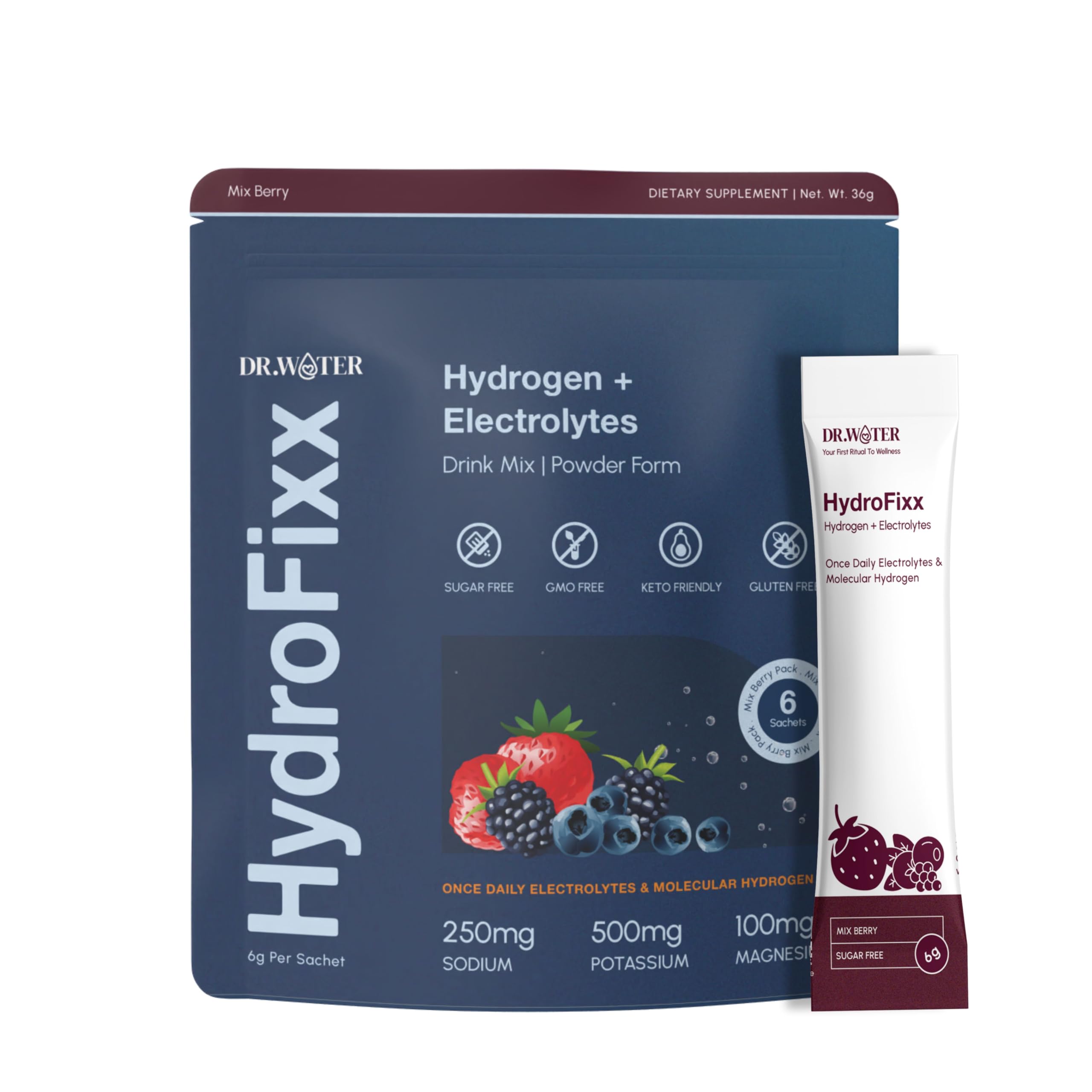 Dr.Water HydroFixx LemonLime packet pour for quick on-the-go hydration