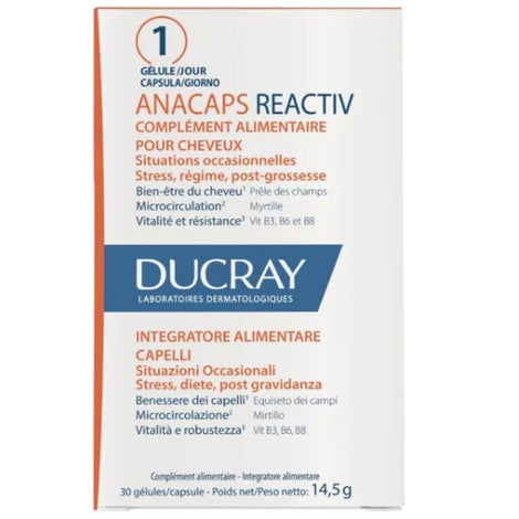 Ducray ANACAPS REACTIV bottle packshot for hair vitality support