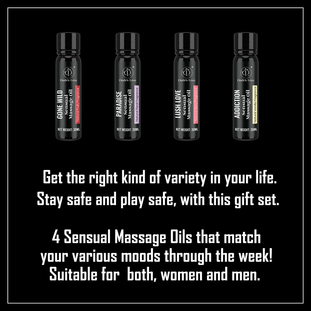 Dude's Love Fruity massage oil bottle for refreshing, mood-boosting massages.
