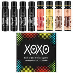 Dude's Love XOXO apple cinnamon oil bottle for calming massage and skin care.