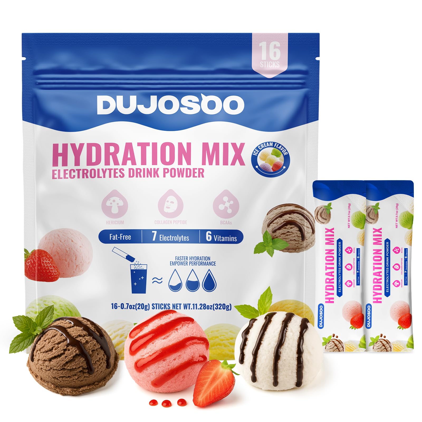 Dujosoo Shake Thoroughly bottle front promotes on-the-go hydration with refreshing flavor.