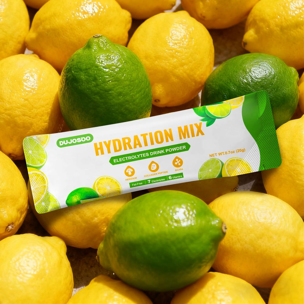 Dujosoo stick packs fit gym bags and desks for convenient hydration anywhere.