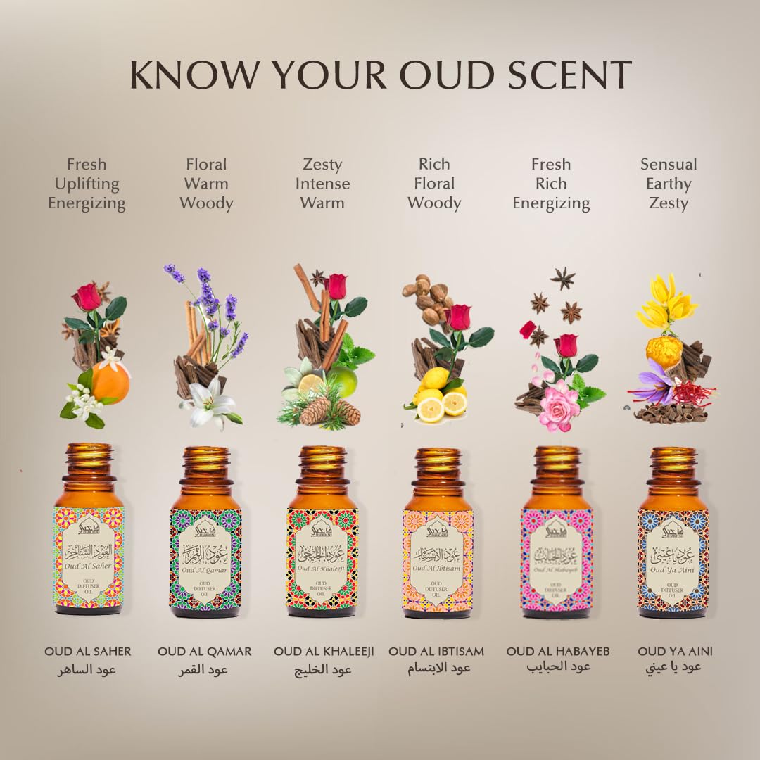 Dukhni alcohol-free oud oil bottle ideal for safe diffusing in humidifiers.