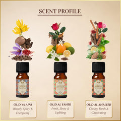 Dukhni Oud Al Khaleeji 10ml bottle enhances spaces with citrus and rose