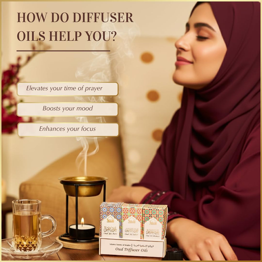 Dukhni diffuser oil close-up highlights saffron and amber notes