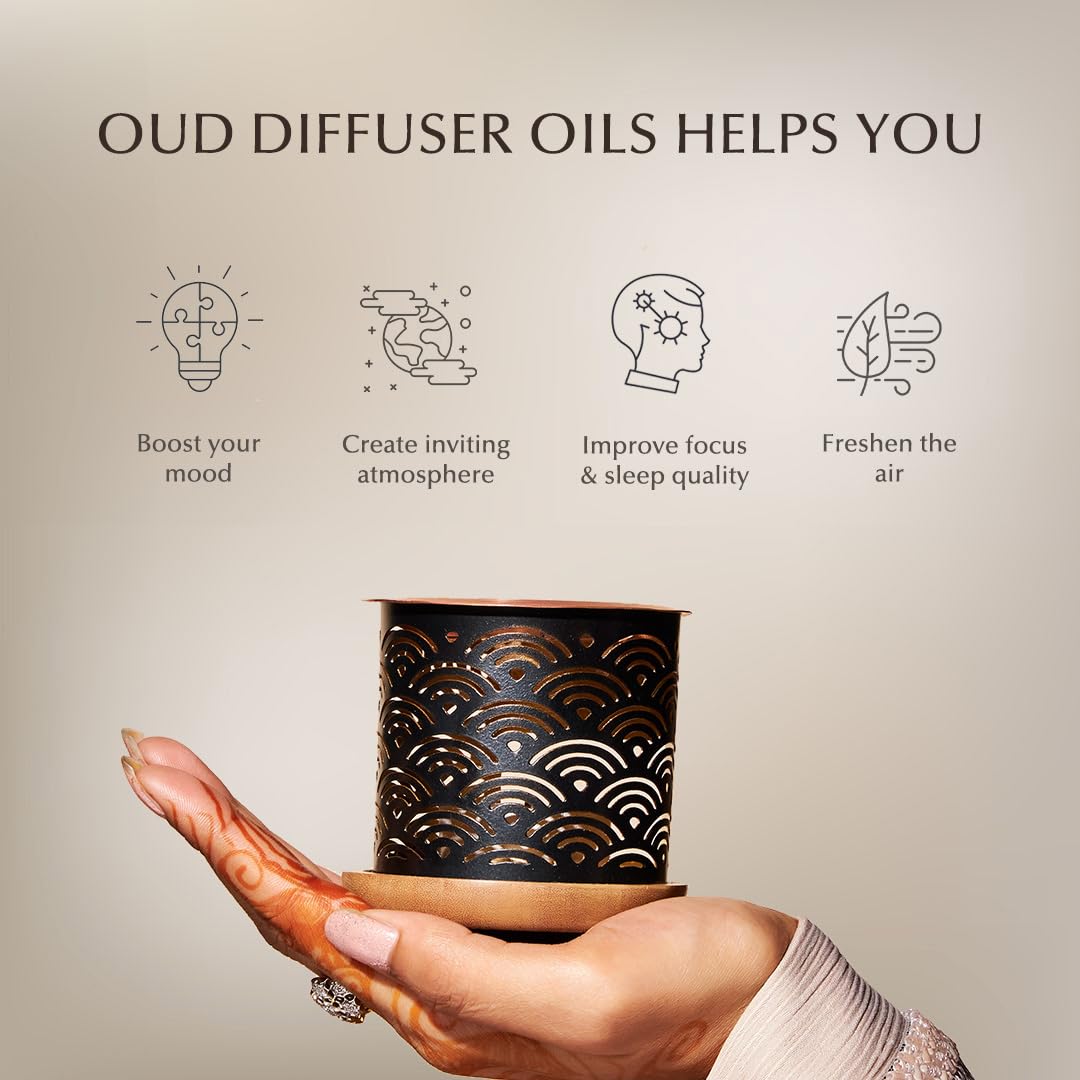 Dukhni diffuser in use in living room creating warm, inviting ambiance.