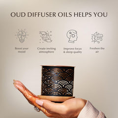 Dukhni diffuser in use in living room creating warm, inviting ambiance.