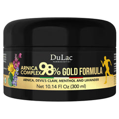 DULÀC Arnica Gel bottle with Gold Formula for soothing muscle massage