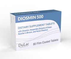 Dulàc Diosmin 500 bottle front showing plant-based formula and Italian quality