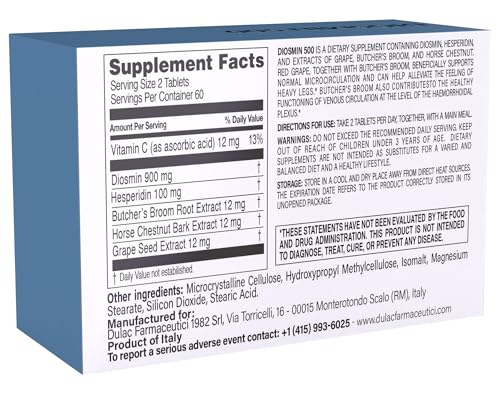 Dulàc Diosmin 500 tablets closeup highlighting compact, convenient daily supplement