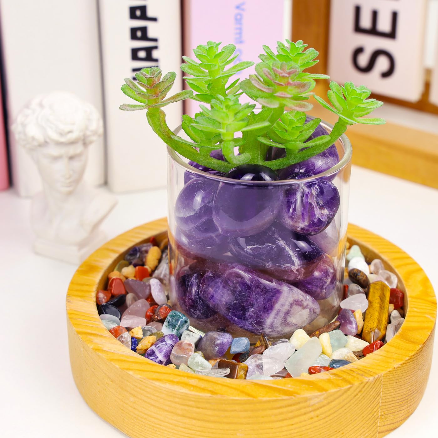 DUQGUHO Amethyst irregular decorative stones catching sun for home decor.