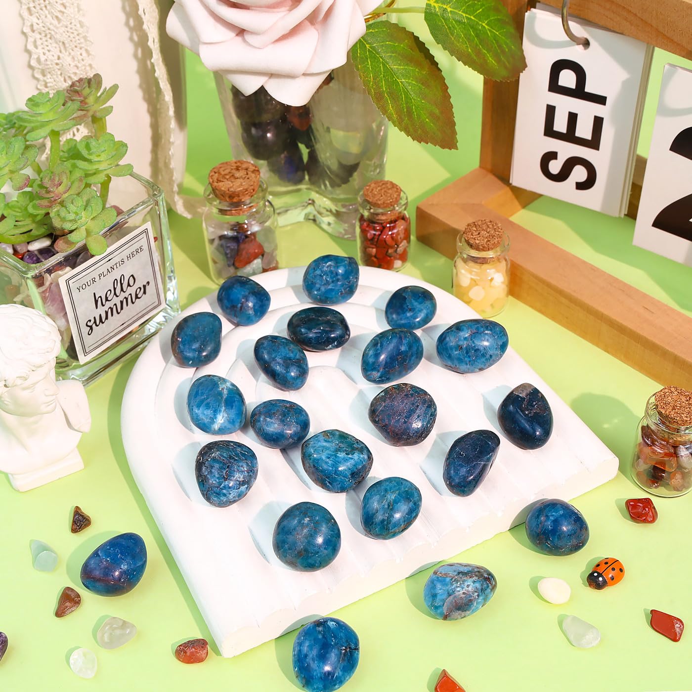 DUQGUHO Blue Apatite closeup reveals reflective facets for sunlit decor.