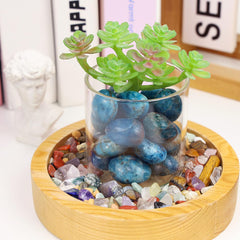 DUQGUHO Blue Apatite on desk creates calming ambience and chakra vibes.