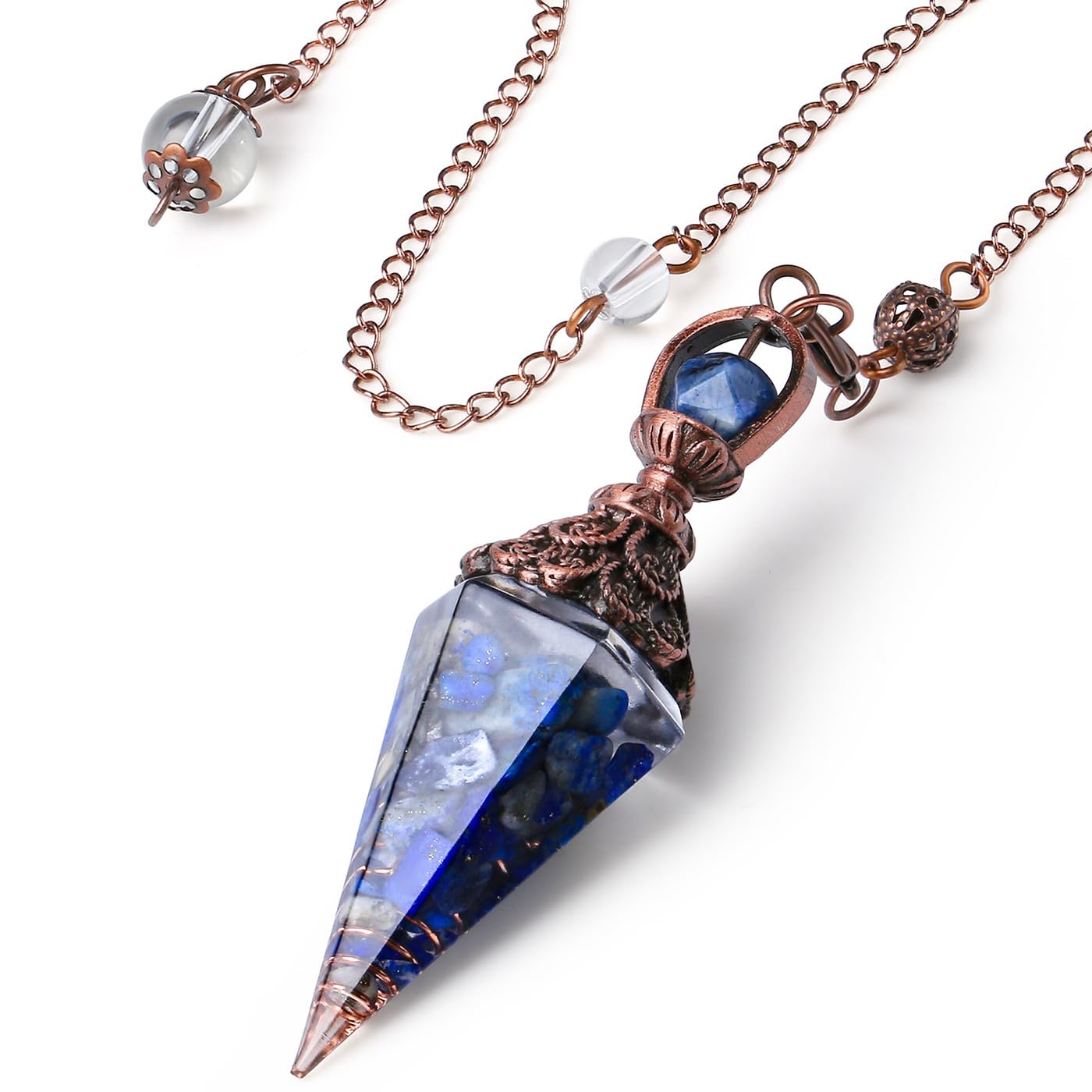 DUQGUHO crystal pendulum with lapis lazuli for clear divination insights.