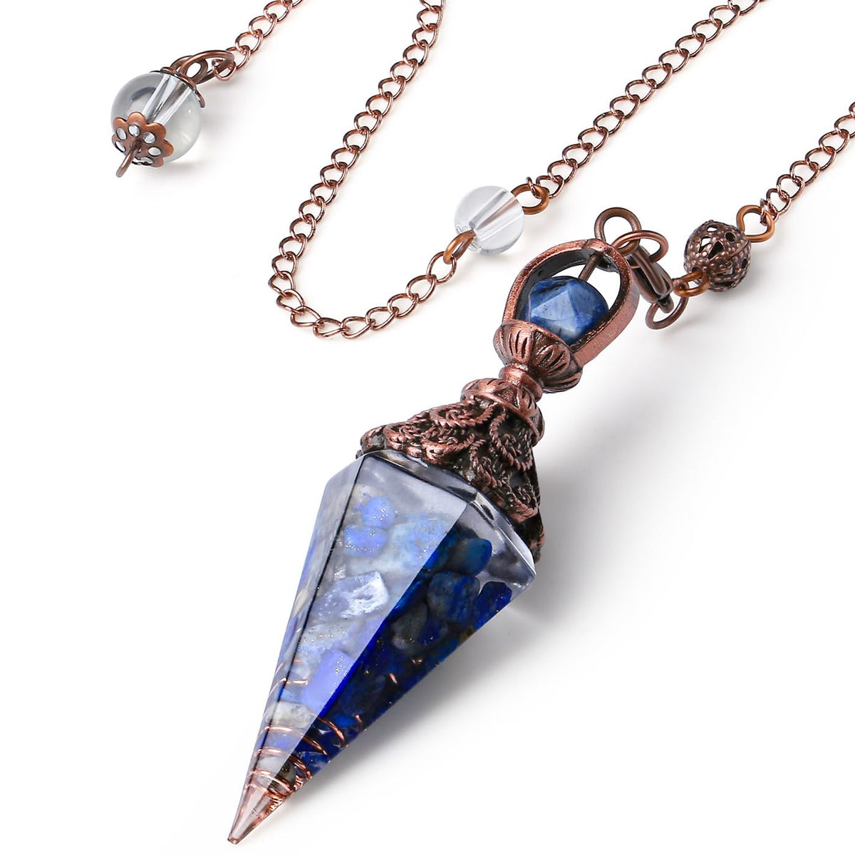 DUQGUHO crystal pendulum with lapis lazuli for clear divination insights.