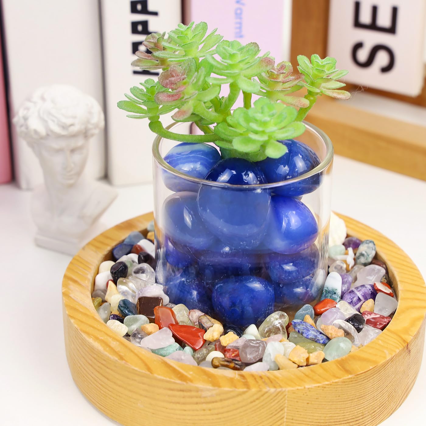 DUQGUHO blue-carnelian-stones on desk promote calm and concentration
