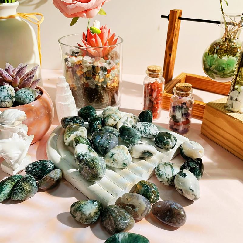 DUQGUHO irregular moss agate stones for decorative aquariums and terrariums.