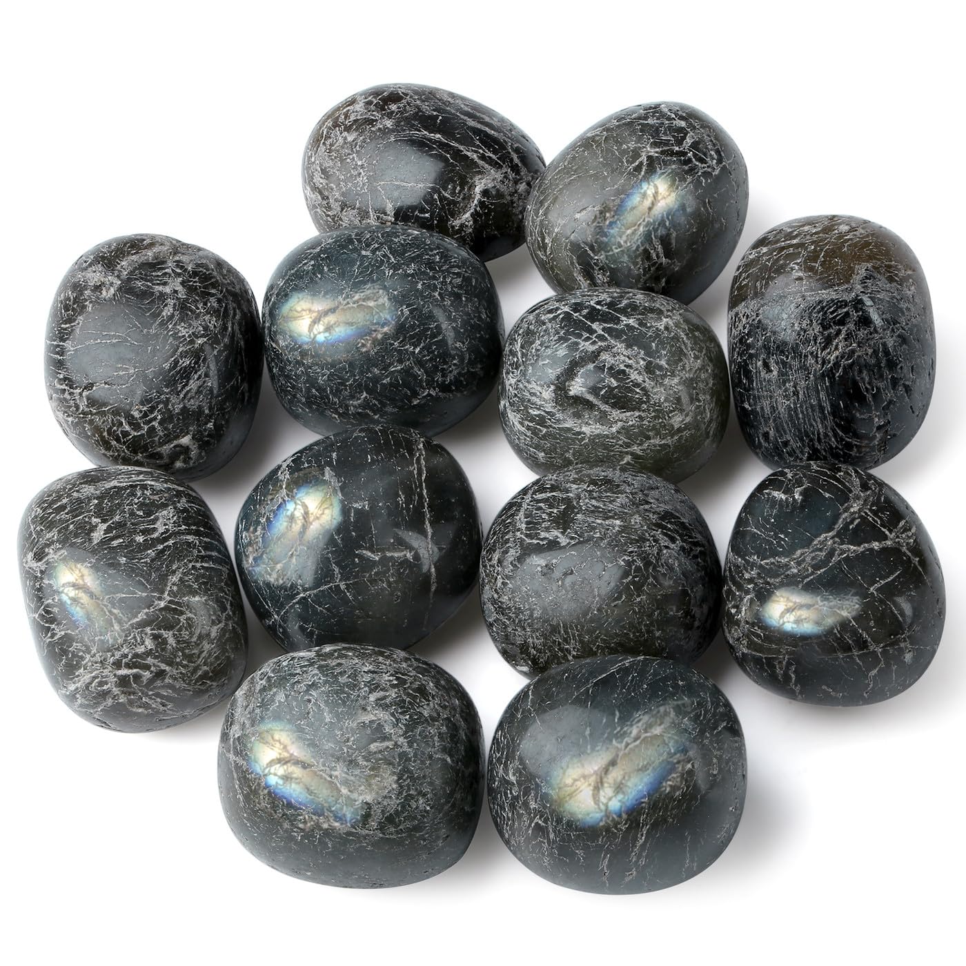 DUQGUHO Labradorite stones polished group catching sunlight for vibrant decor.