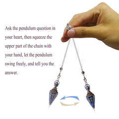 DUQGUHO lapis lazuli pendant with copper chain enhances ritual aesthetics.