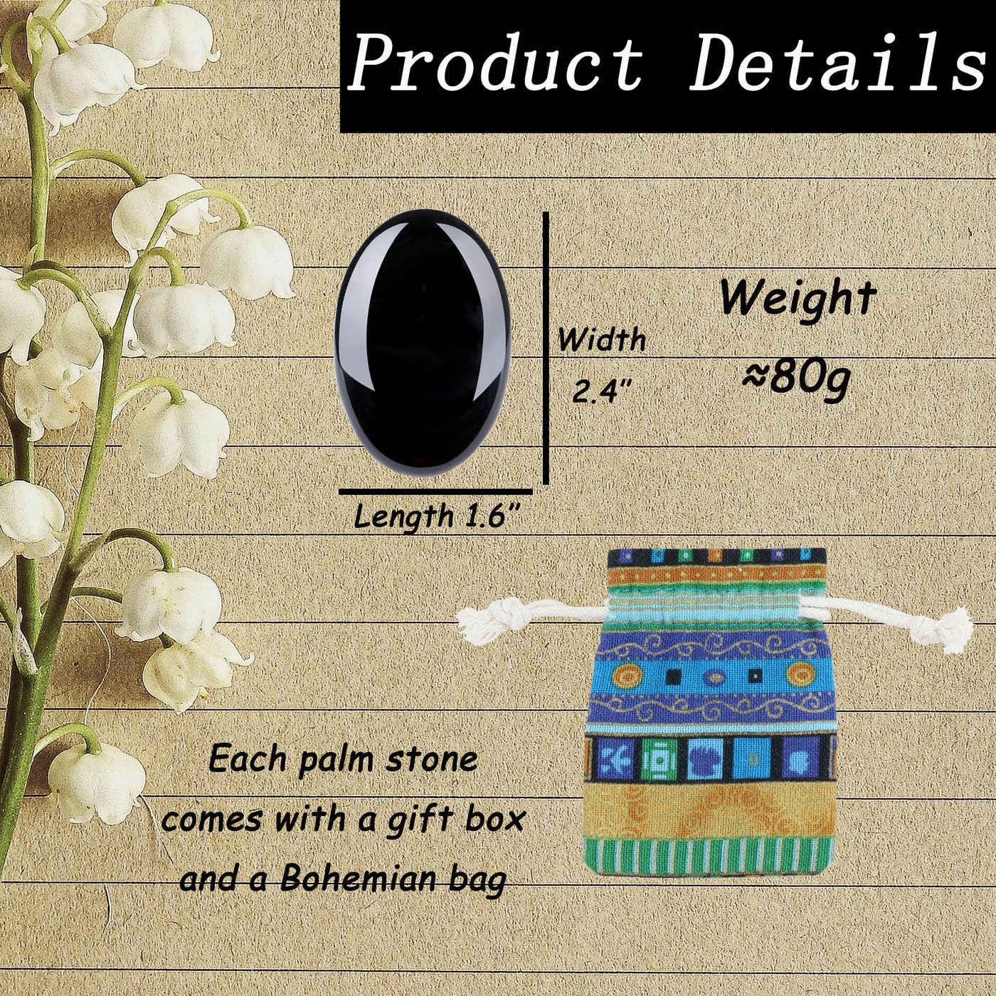 DUQGUHO Obsidian palm stone displayed in boho bag for travel