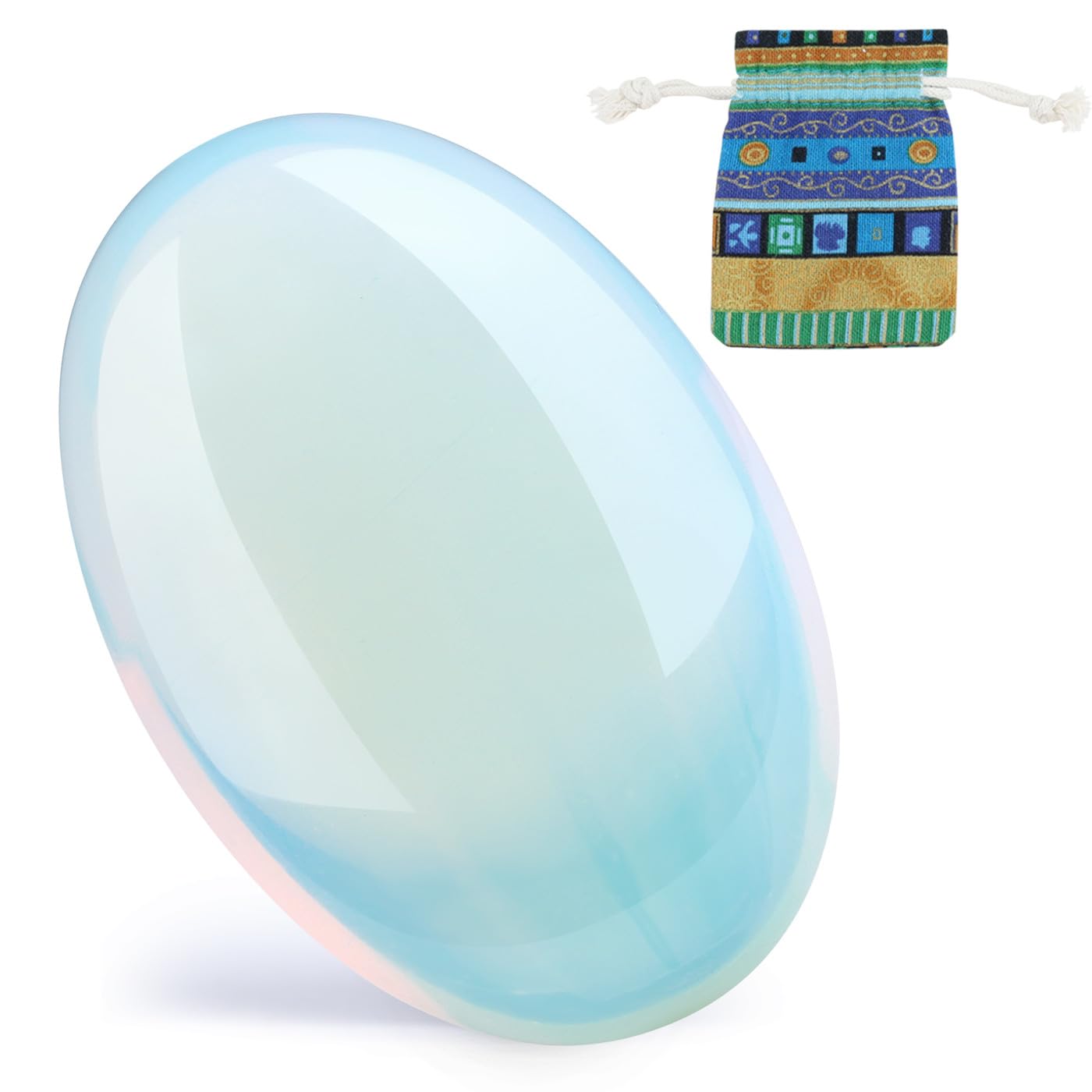 DUQGUHO Opalite Palm Stone 2.4-inch in hand promotes calm focus.