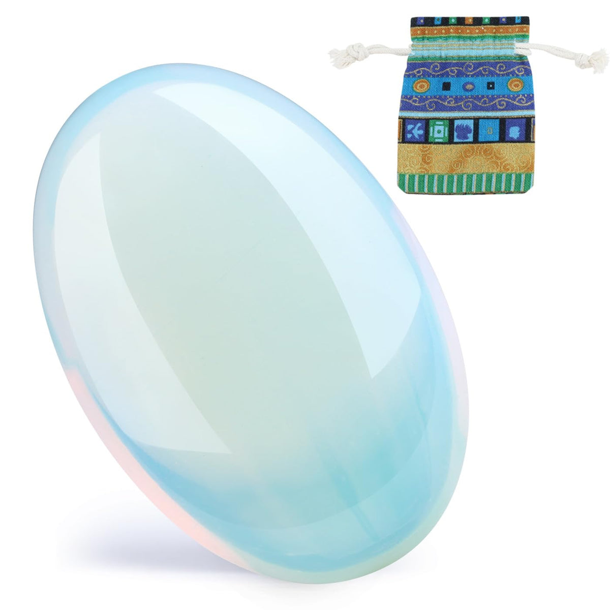 DUQGUHO Opalite Palm Stone 2.4-inch in hand promotes calm focus.