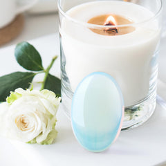 Close-up of DUQGUHO opalite shimmer ideal for mindful meditation.