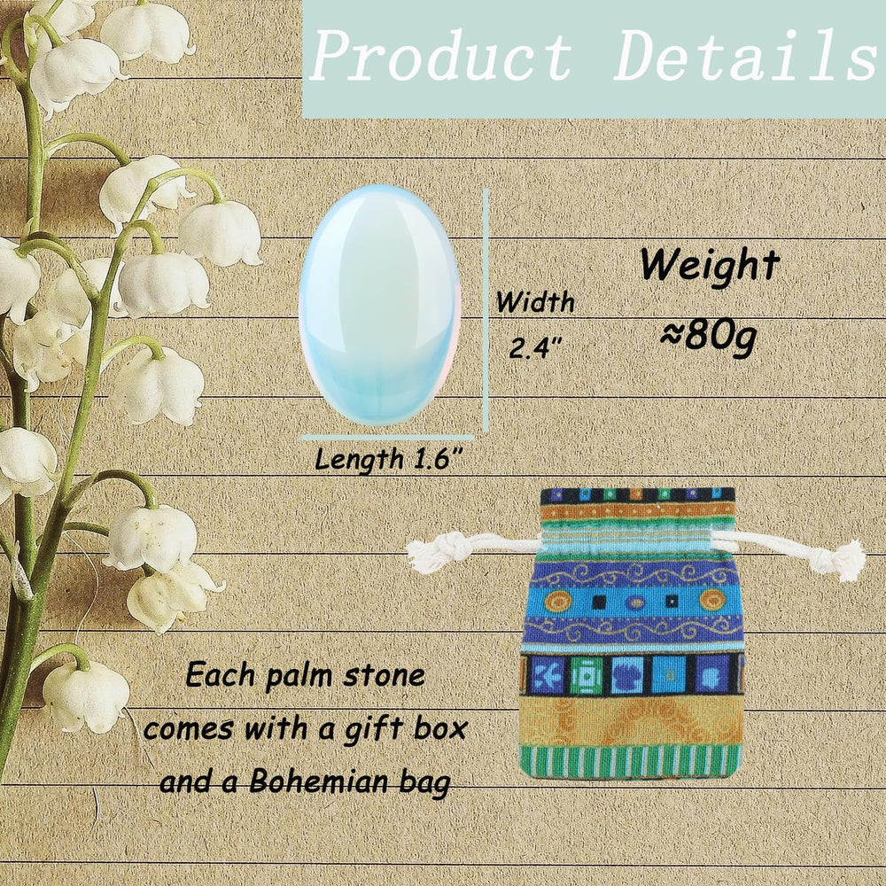 DUQGUHO opalite palm stone on boho cloth bag for travel.