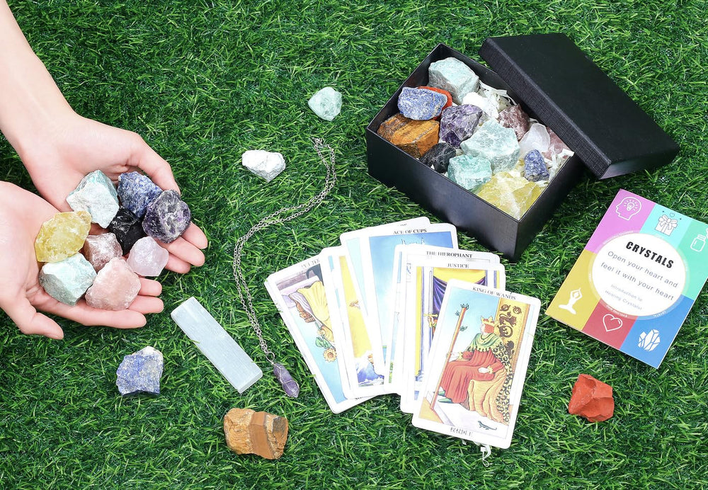 DUQGUHO raw crystal collection featuring lapis lazuli and tiger eye for chakra balance energy.