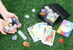 DUQGUHO raw crystal collection featuring lapis lazuli and tiger eye for chakra balance energy.