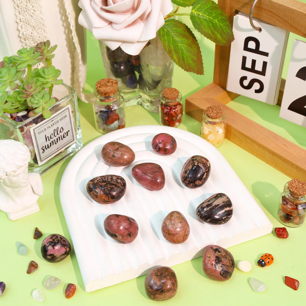 DUQGUHO Rhodonite palm-size polished stones for meditation or crafts.