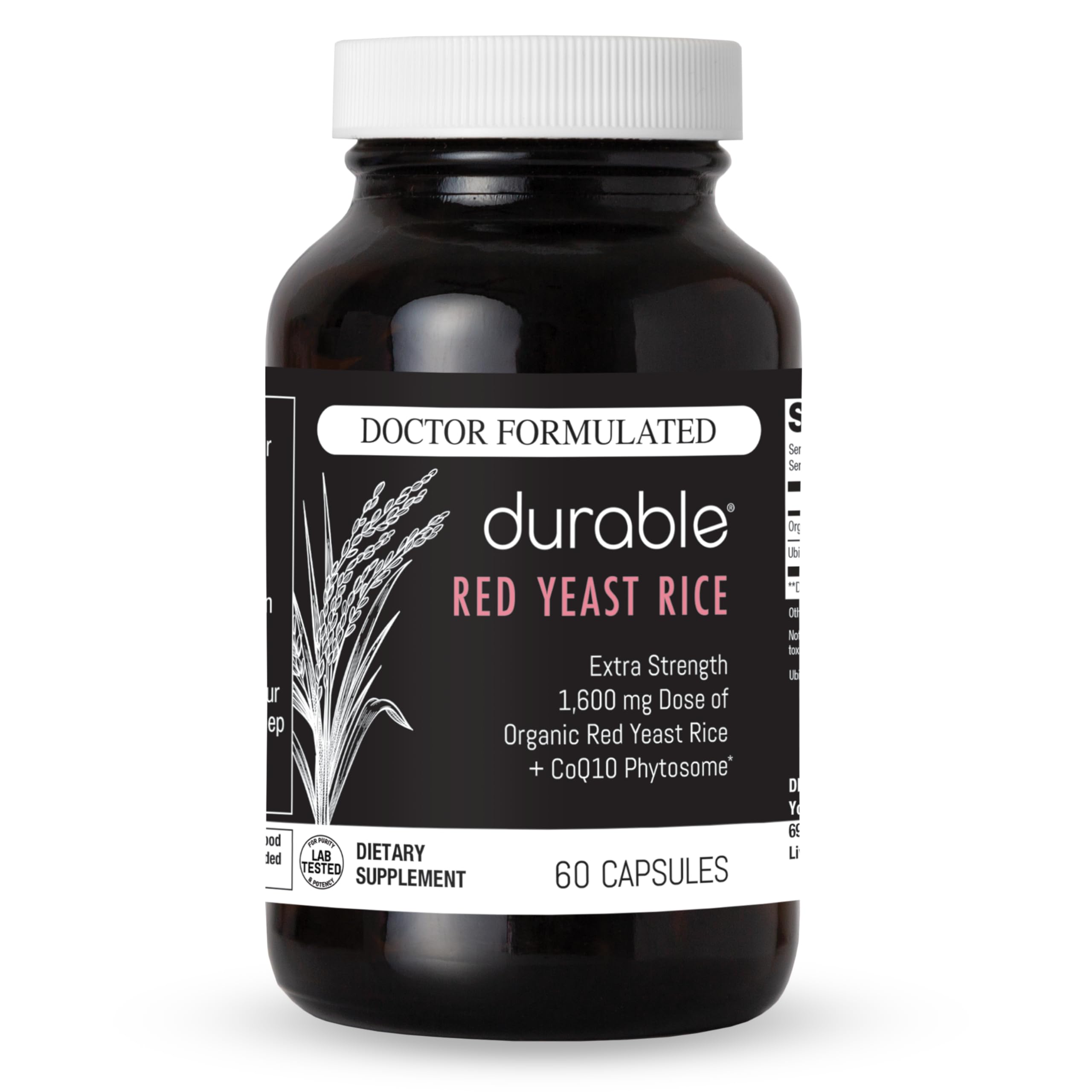 Durable Red Yeast Rice 1600mg capsules for daily heart health support.