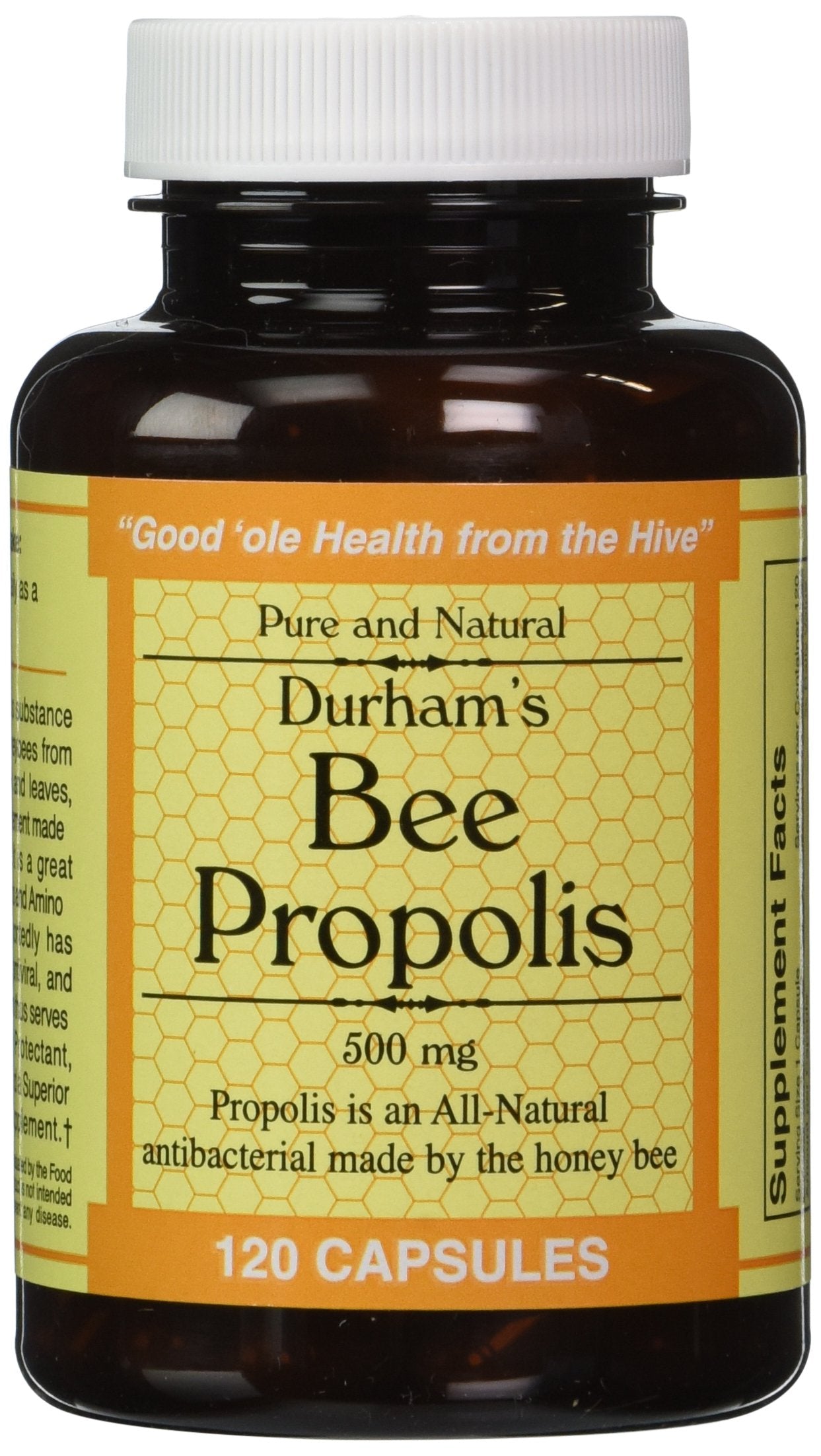 Durham's Bee Farm Propolis 500mg bottle front view for daily wellness support