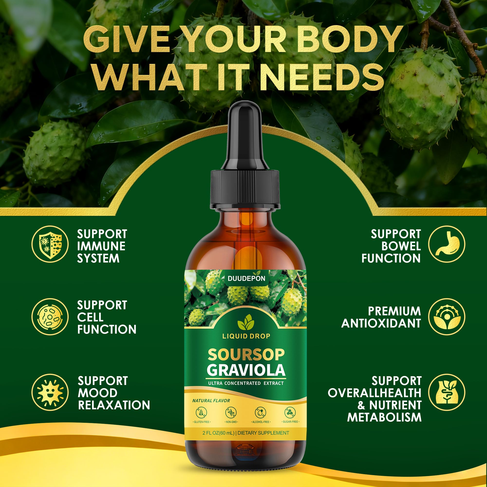 DUUDEPON Soursop Bitters bottle featuring ashwagandha for daily energy
