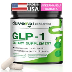 Duvera Akkermansia probiotic bottle for gut health support.