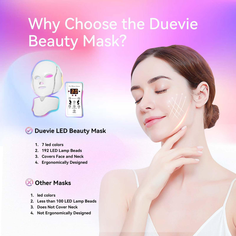 Duevie LED facial mask on-face application during a skincare routine