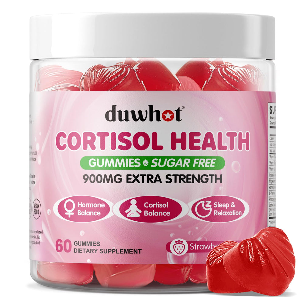 duwhot Cortisol Gummies bottle front showing packaging for stress support and daily balance