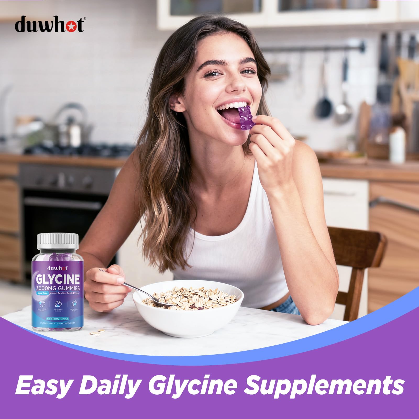 duwhot Glycine Gummies sugar-free badge on packaging.