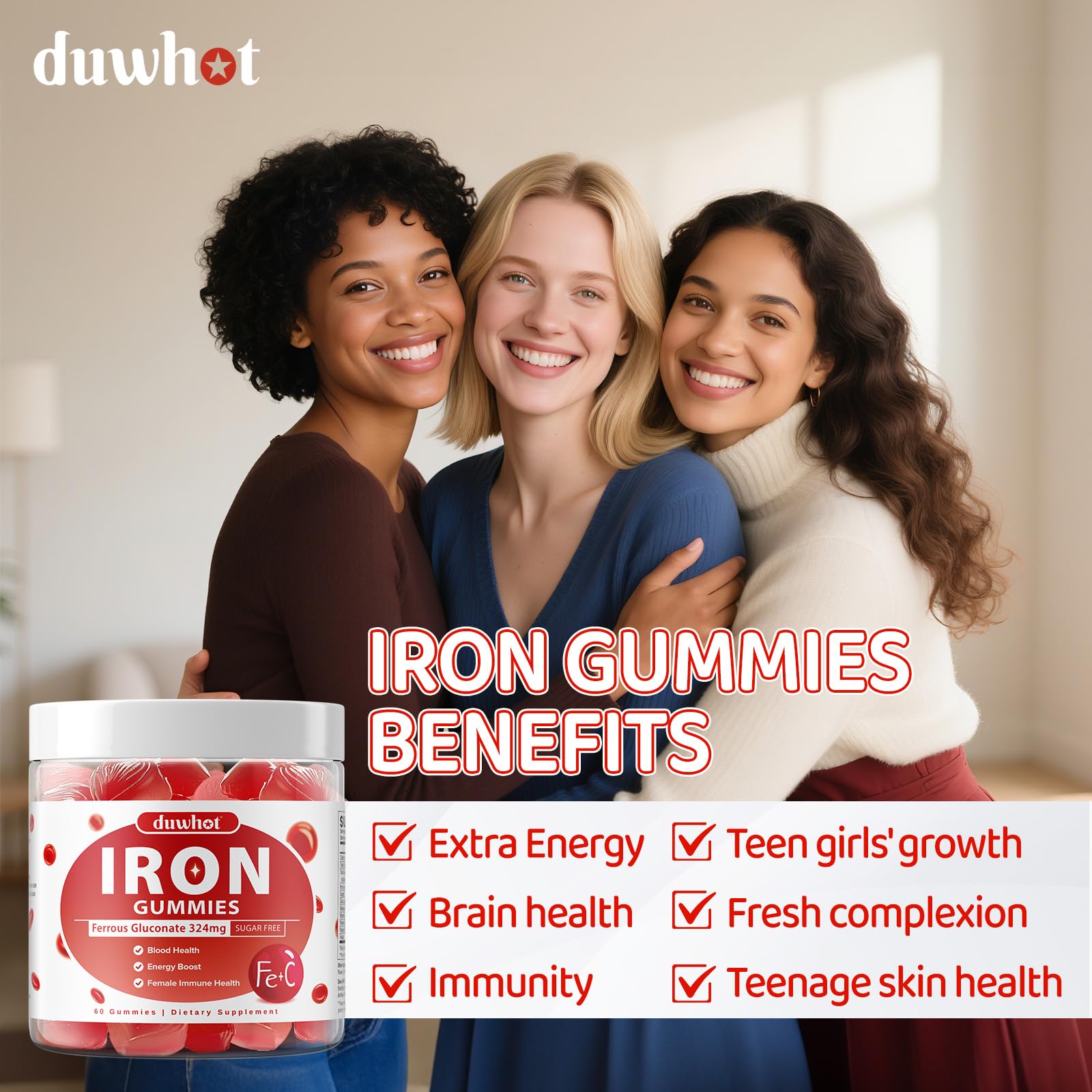 duwhot iron gummies dispensing cup shows convenient daily portion