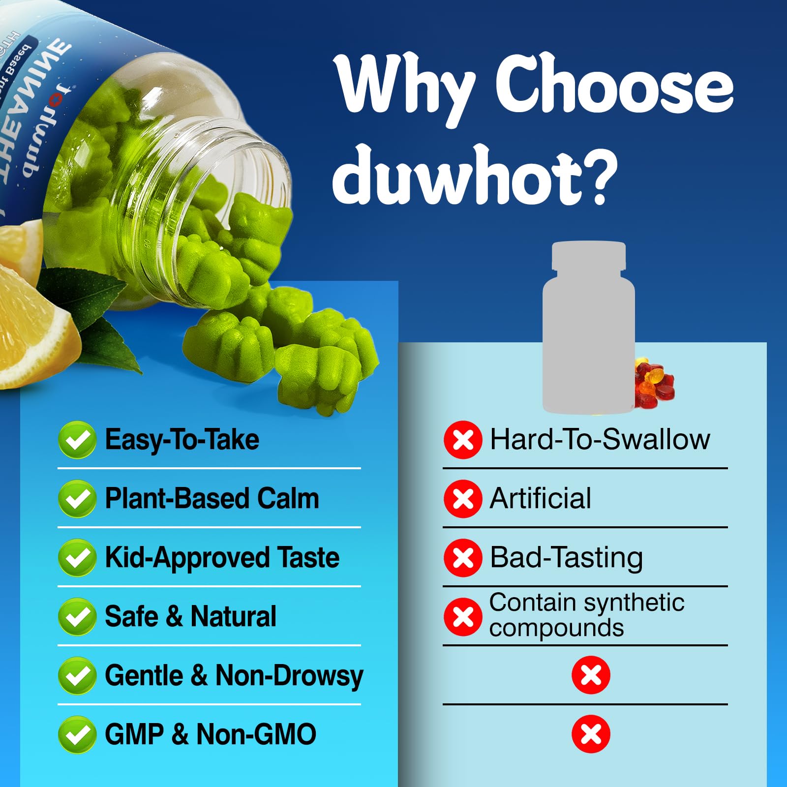 duwhot Low-sugar L-Theanine Gummies offer a lighter daily option