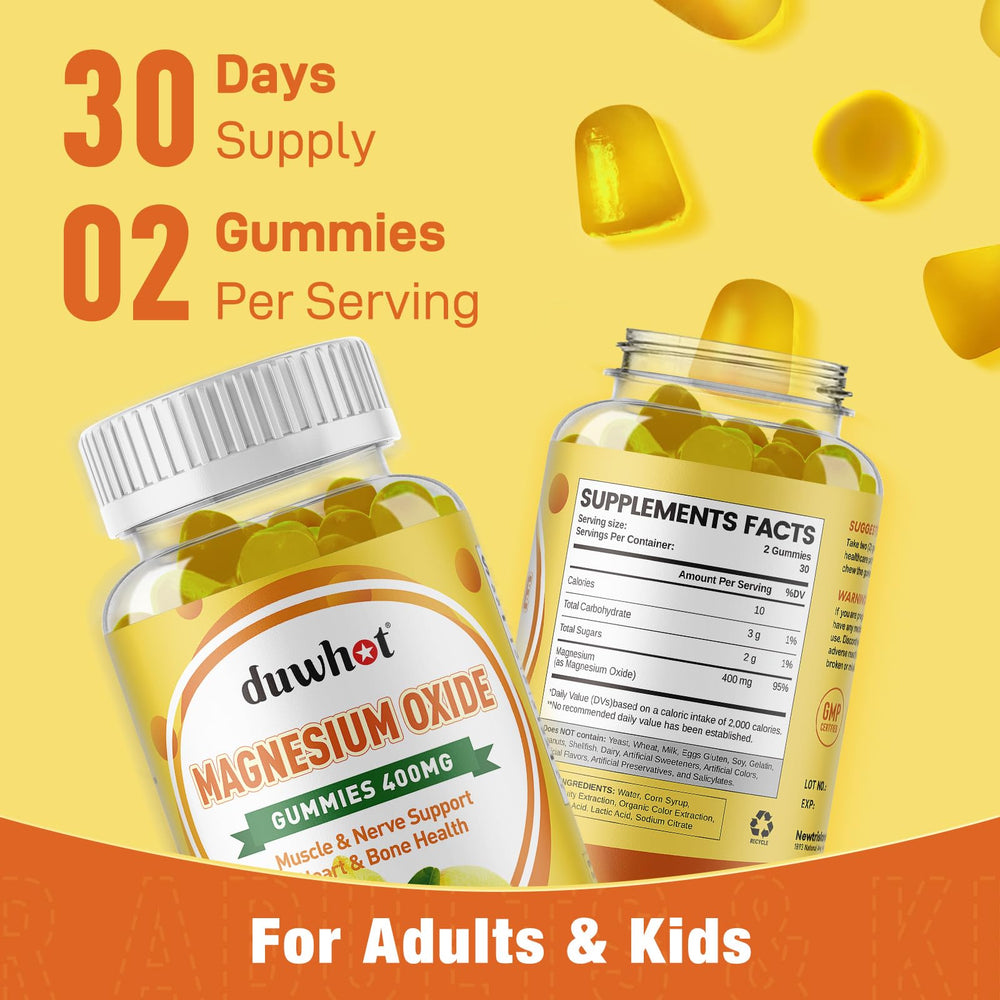 Duwhot magnesium gummies lemon flavor close-up for daily routine.