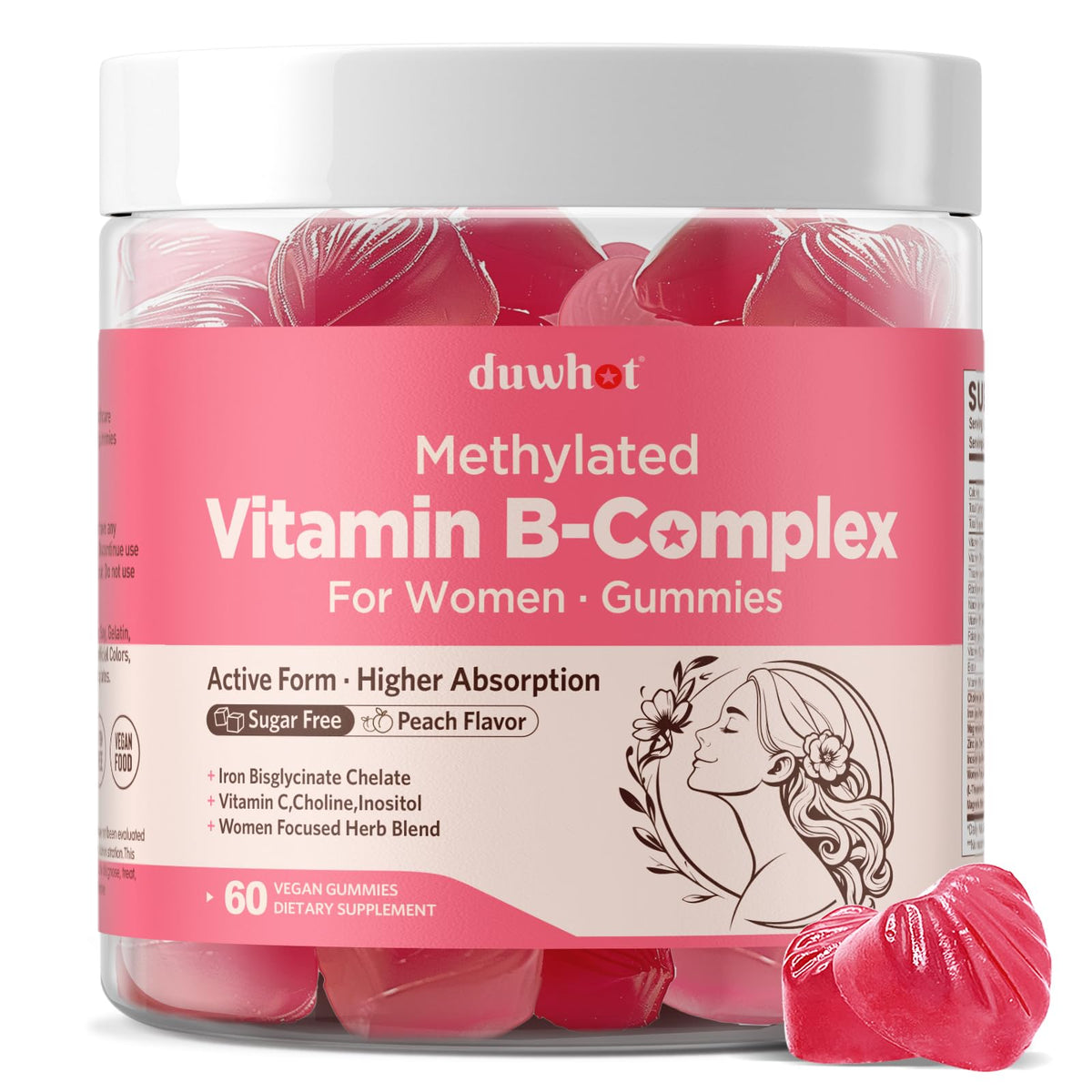 duwhot Methylated B-Complex Women gummies bottle for daily wellness.