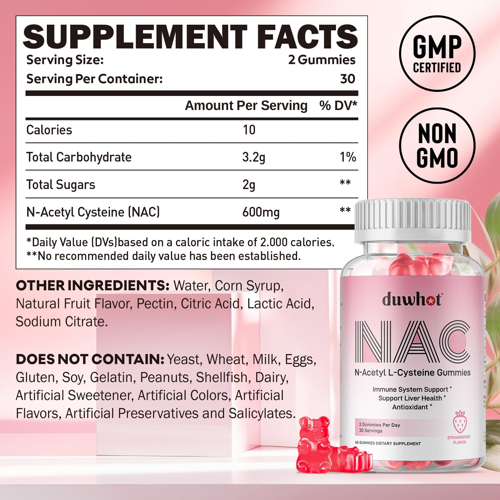 duwhot NAC Gummies strawberry flavor close-up for tasty daily support