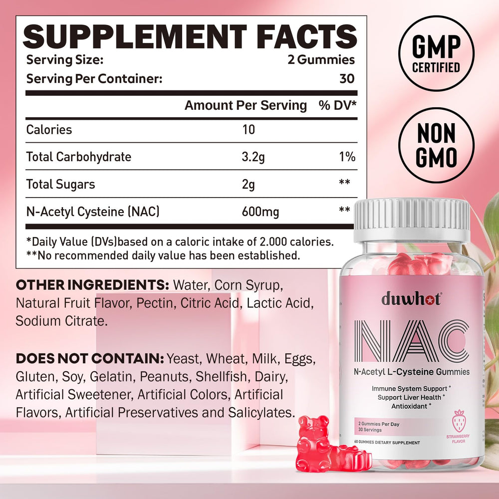 duwhot NAC Gummies strawberry flavor close-up for tasty daily support