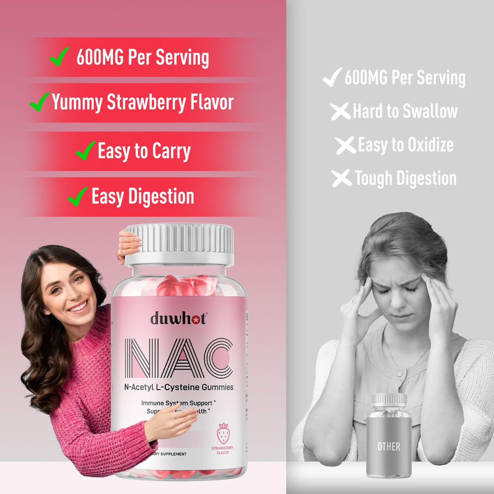 duwhot NAC Gummies two bottles display with two-gummy daily serving
